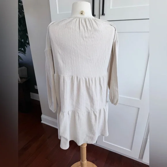 Pull & Bear Boho Tie-Neck Tiered Midi Dress in Soft Ivory Small - Picture 5 of 8